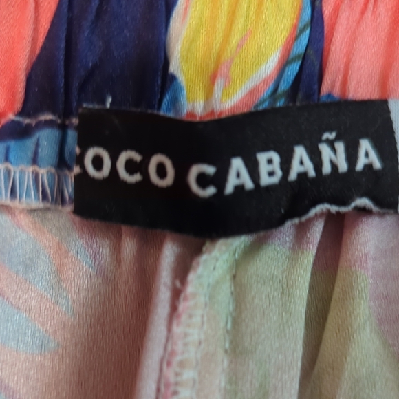 Coco Cabana Tropical Wide Leg Pants Coral Floral Resort Lounge - Picture 3 of 6